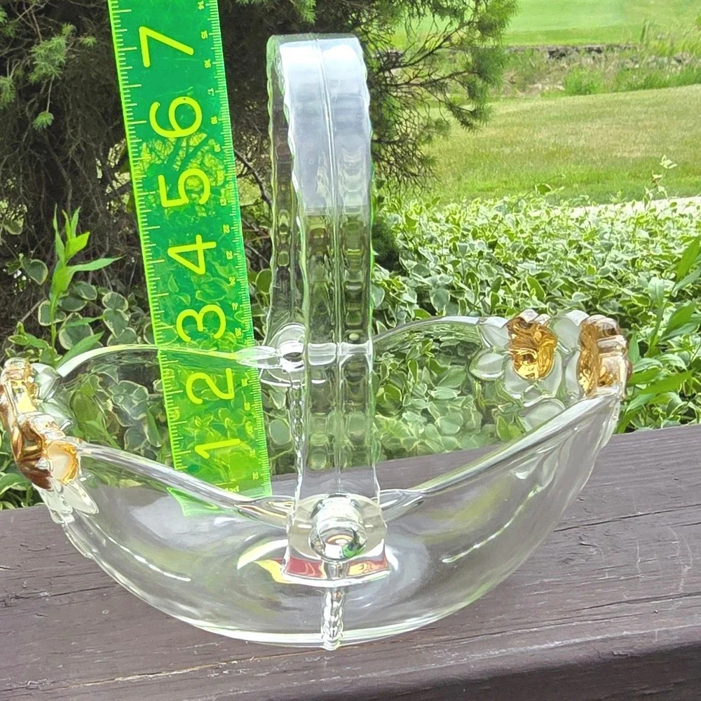 Walther Glas West Germany Clear Satin Rose Gold Highlighted Glass Basket